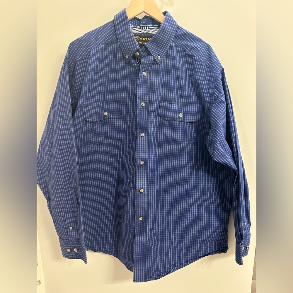 Ariat Pro Series Blue Plaid Western Button Up Long Sleeve Shirt Size XL Vented